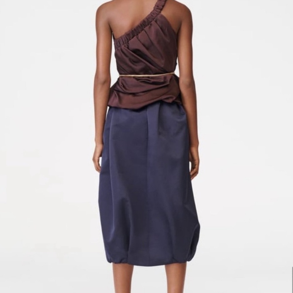 Zara collection taffeta voluminous midi blue skirt limited edition sz.S - Picture 6 of 10